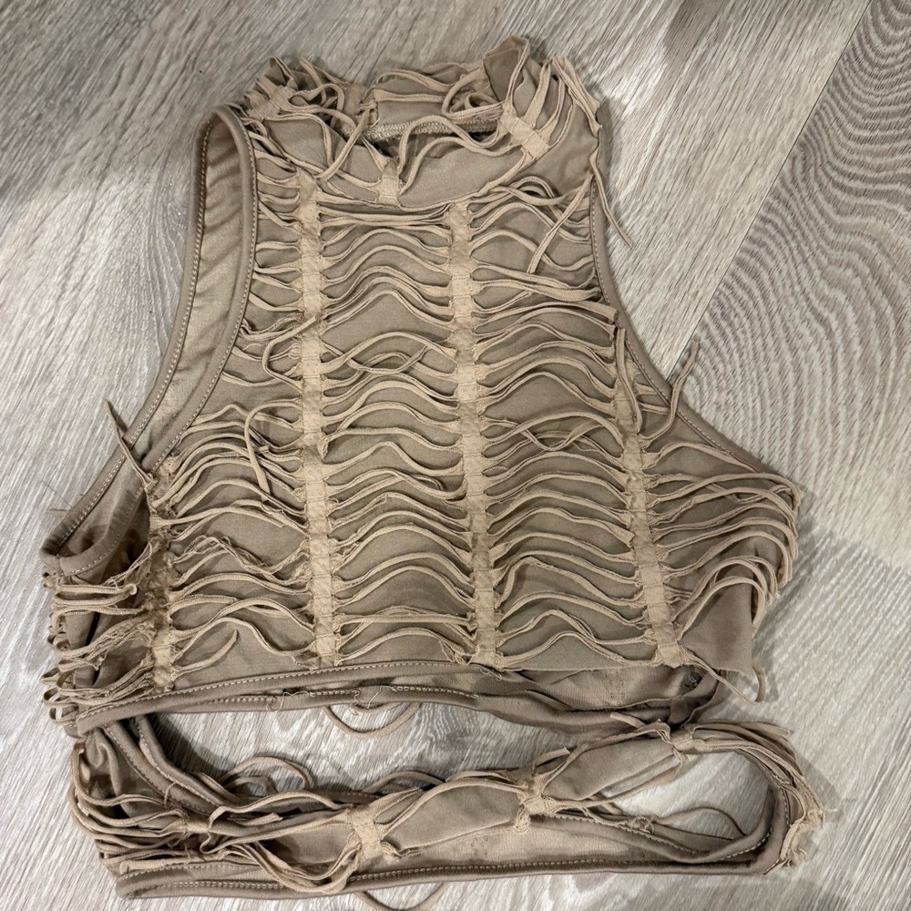 SHEIN Tan Fringe Two-Piece Set Size Large Festival Boho Hippie Costume - Picture 2 of 9
